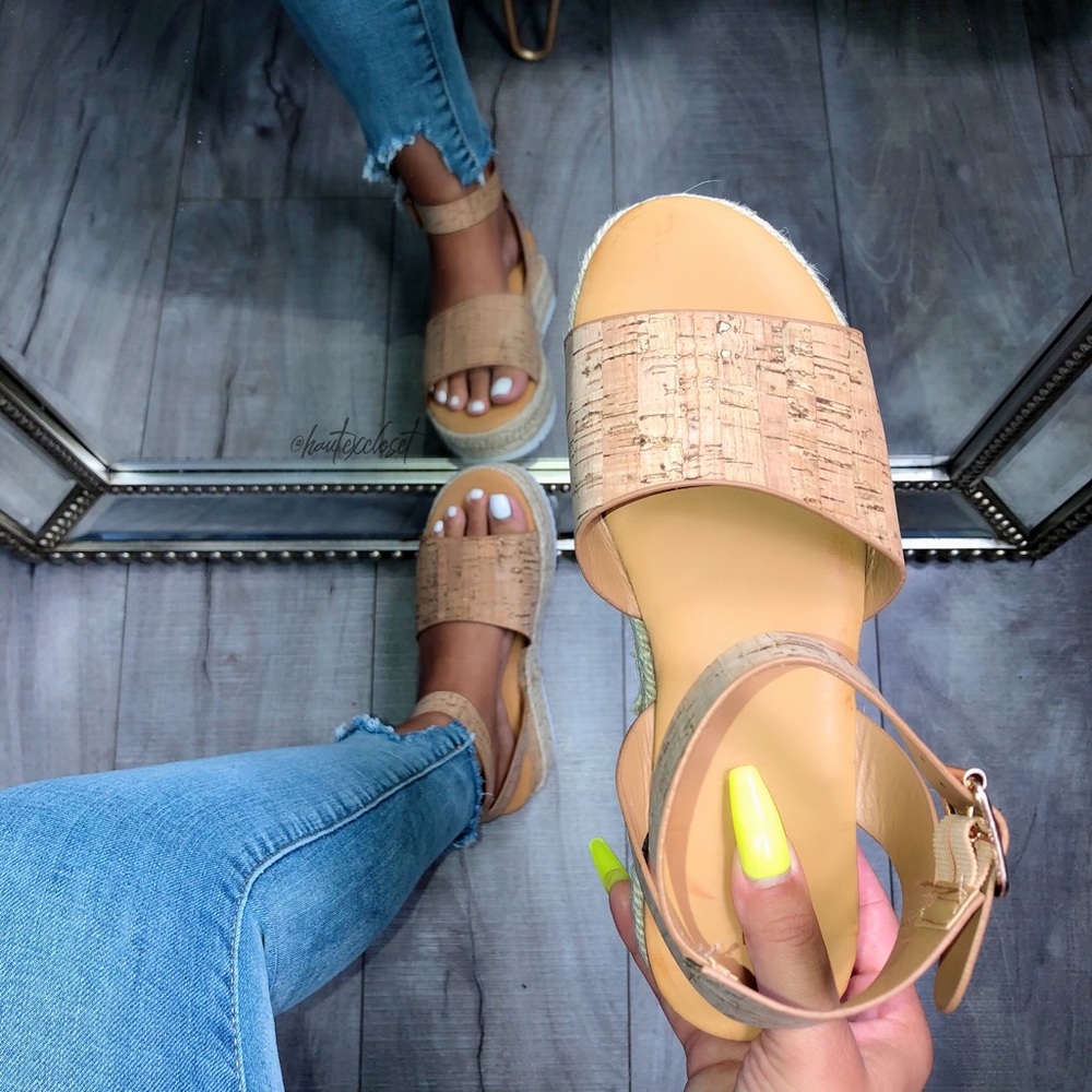 Cork Strap Wedge Platform Sandals - Picture 2 of 4